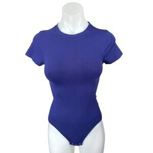 Yummie Women's Blue Short Sleeve Crew Neck Slim Tee T-shirt Bodysuit Top Size S